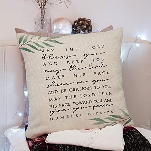 KongMoTree Bible Verse Throw Pillow Cover, Blessing Gift, Scripture Art, Scripture Sayings, Bible Quote, Numbers 6:24-26, Church Gifts, Sofa Bed Living Room Porch Decoration, 18x18 Inch(GMS782) - color: Numbers 6:24-26