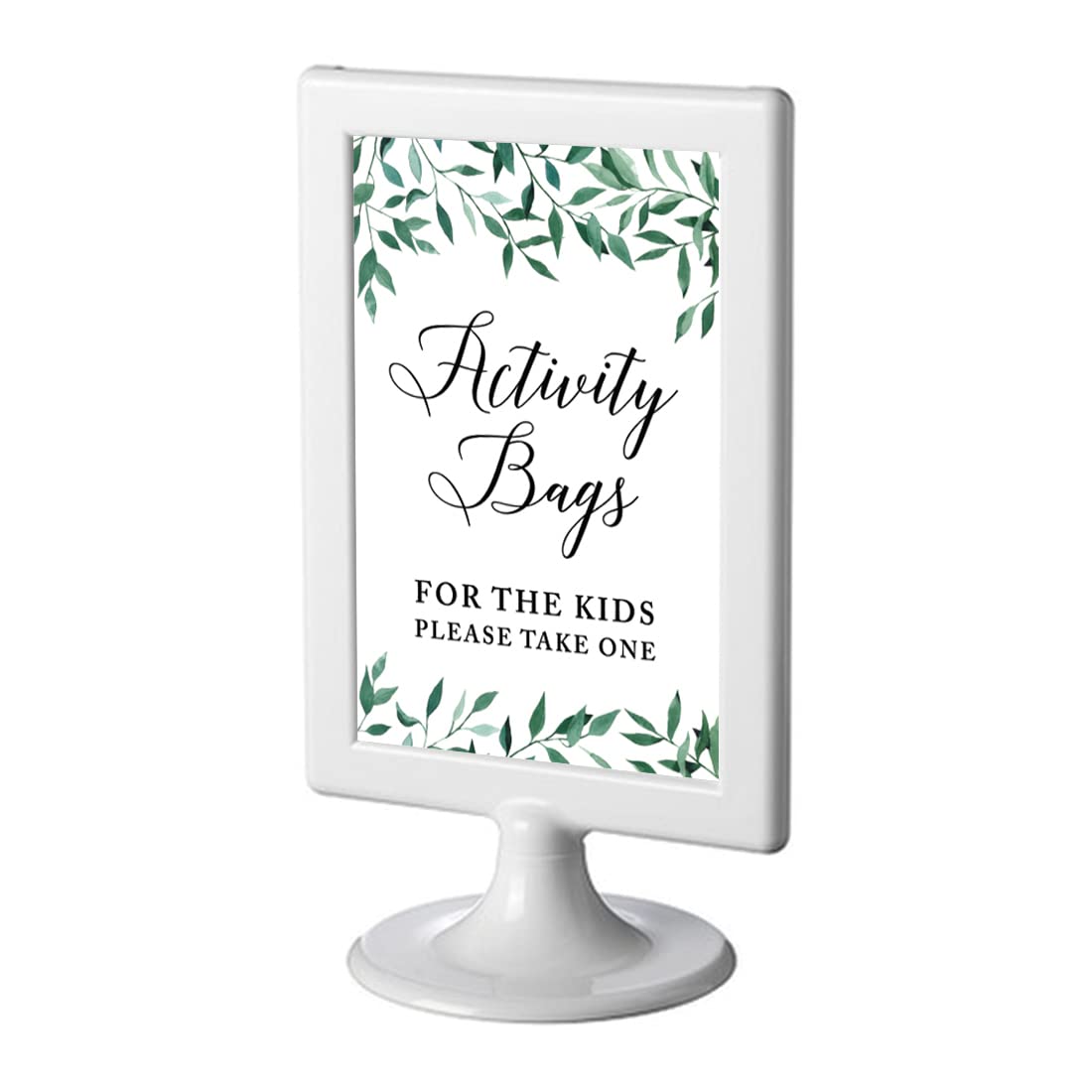 Andaz Press Framed Wedding Party Signs, Natural Greenery Green Leaves, 4x6-inch, Activity Bags for The Kids Please Take One, 1-Pack, Includes Reusable Photo Frame - color: Activities Kids Bags