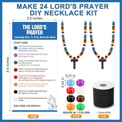 Tondiamo 24 Sets Lord's Prayer Necklace Kit Christian Beaded Craft Cross