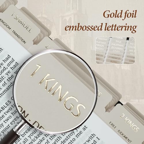 UPAFEXXI-Bible Tabs with Book Summaries, 3D Gold Foil Embossed Lettering - color: Summaries Gray