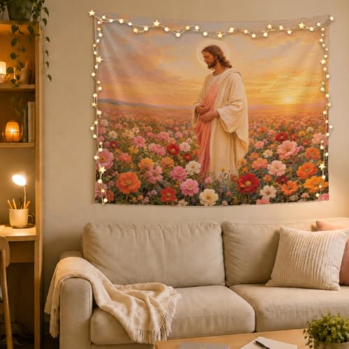 MOLYUB Floral Christian Jesus Tapestry for Home Church Bedroom 50x60 - color: God Among Flowers