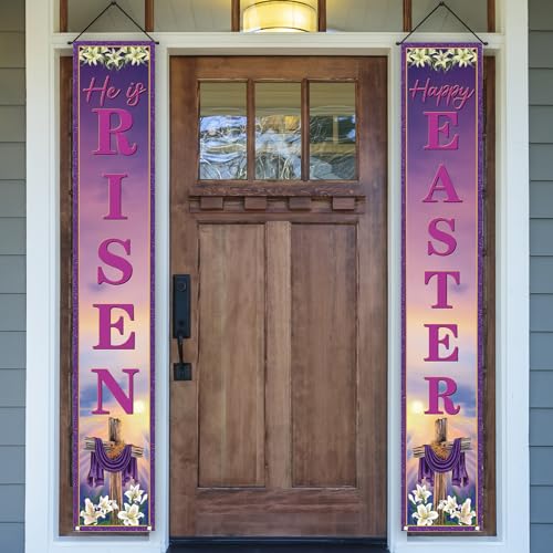Rvsticty Easter Banner,Spring He Is Risen Decorations for Home Decor