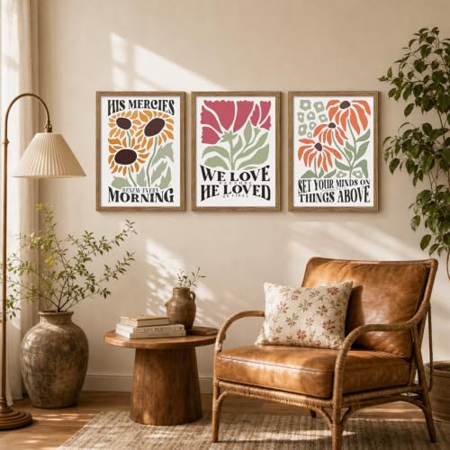3 Piece Christian Scripture Wall Art Framed Bible Verses Prints 12x16 In - color: Flower(Framed), size: 16"L x 12"W