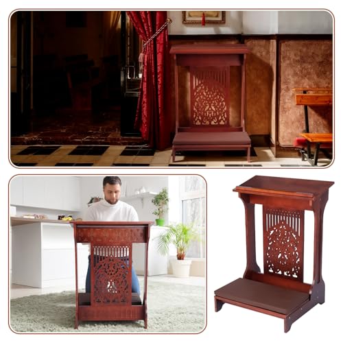 Colingmill Tree of Life Church Prayer Bench Stool Wooden Padded Kneeler with Shelf and Cushion Prayer Kneeler for Home Church Religious Gifts, 24 x 22 x 32 inches(Walnut Color)
