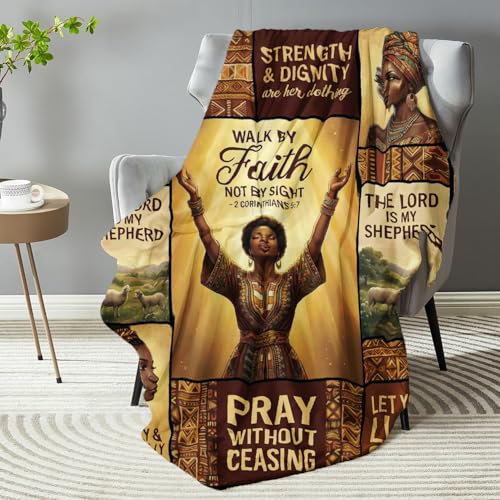African American Black Girl Women Blanket - Christian Birthday Gifts Blanket- Inspirational Flannel Religious Spiritual Throw Blanket Home Decor 50x60inch - color: Hrmt10