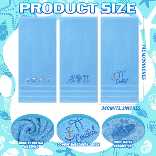 SmoothNovelty 3 Pcs Beach Coastal Hand Towels Cotton Ocean Starfish Shell - color: Beach, size: 13.3 x 29.5 inches