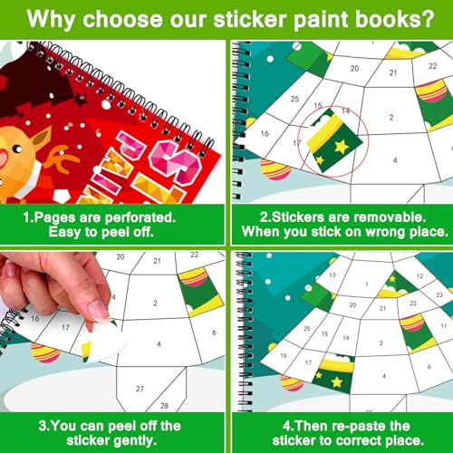 2PCS Christmas’s Day Crafts for Kids Ages 4-8 Sticker Paint Books Gift Party Create 20 Pictures?Sticker Sheets are Separate? - color: Christmas Stikcer Book