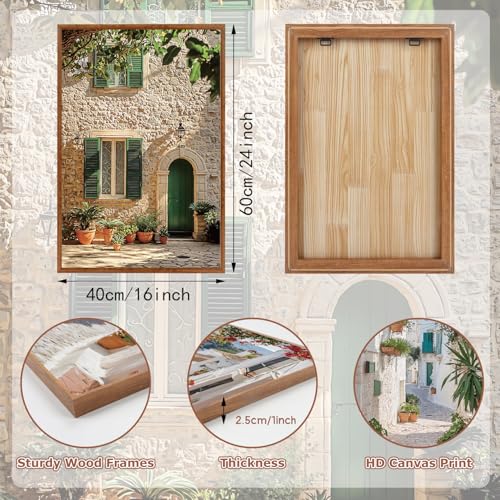 HLNIUC Vintage Italian Countryside Landscape Framed Wall Art,Mediterranean Italy Street Landscape Poster,Modern Europe Street Canvas Painting,Nature Scenery Art Print for Living Room Office-16 x24 x3 - color: Italian Street, size: 16"L x 24"W