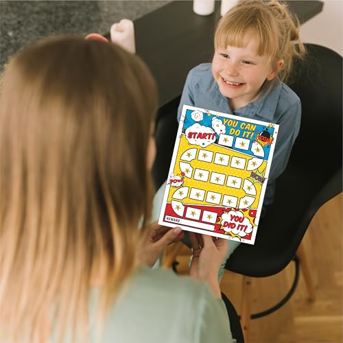 10 Reward Chart with 206 Golden Star Stickers-Comic Theme-Incentive Chart,Positive Behavior Reward Chart for Kids,Toddler Homework Assignments, Attendance(8"X10")-A02 - color: Comic