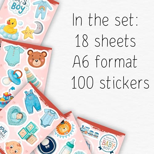100Pcs Baby Boy Stickers for Shower Favors, Scrapbooking - Newborn Stickers - Baby Boy Shower Party Supplies & Decoration - color: Boy Shower Stickers