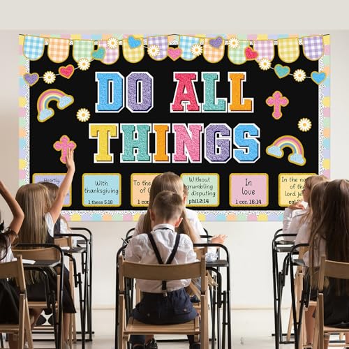 Christian Bulletin Board Decorations Jesus DO All Thing Classroom Bulletin Board Set Religious Motivational Paper Cutouts for Halloween Trunk or Treat Car Decor School Office Wall Decor Supplies - style: Jesus DO All Thing