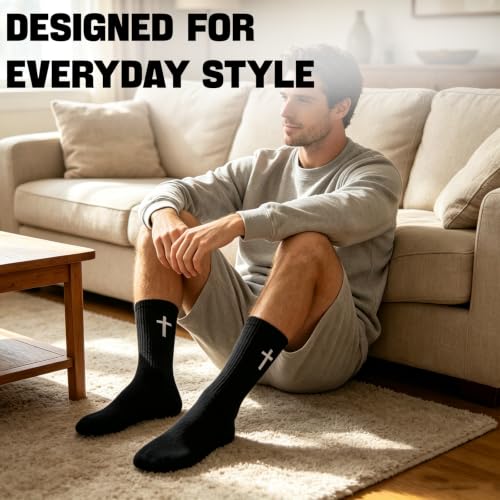 8 Pairs Cross Socks, Christian Socks for Men Women,US Size 6-12 - color: White - 8