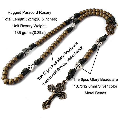 HanlinCC Catholic Rosary Paracord Large Metal Beads St.Michael Medal Men - style: Antique Bronze St.Michael Paracord Rosary