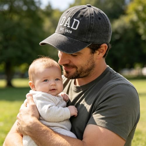 2PCS Dad and Mom EST 2026 Hats for Men Women, New Parents Gifts Cap - color: D-black