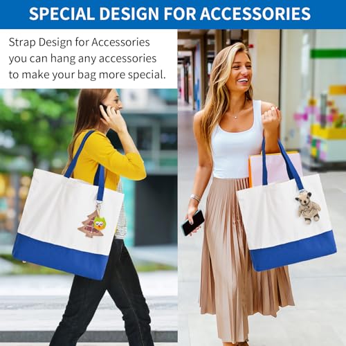 6-Pack Canvas Tote Bags with Zipper, Large Grocery Tote, Royal Blue - color: Royal Blue/White