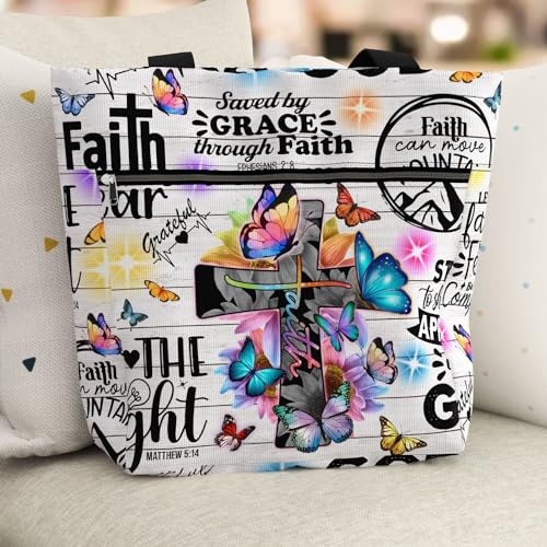 84hoods 15 inch Large Tote Bag for Work for Women. Christian Faith, Jesus God Religious Gift. Waterproof Shoulder Bag. - color: Saved By Grace