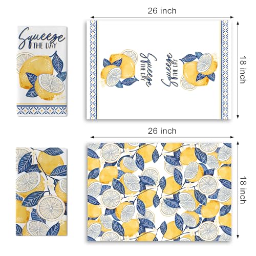 Blue Lemon Kitchen Dish Towels Set of 2, Amalfi Coast Capri Squeeze - color: Lemon