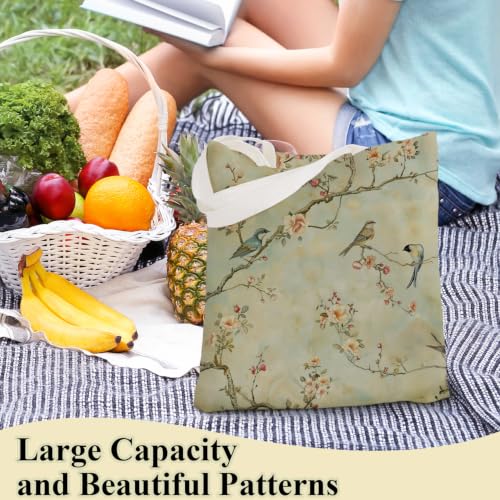 Canvas Tote Bag for Women - color: Bird and Flower Painting