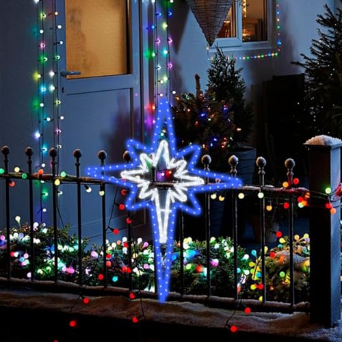 Large 43"x32" Twinkle Bethlehem Star, Pre-lit 216 Super-Bright LED Outdoor Christmas Decoration with 11 Functions and Timer Waterproof for Outdoor Home Party Wall(Blue and White) - size: Ultra-Large 43"x32" Blue and White
