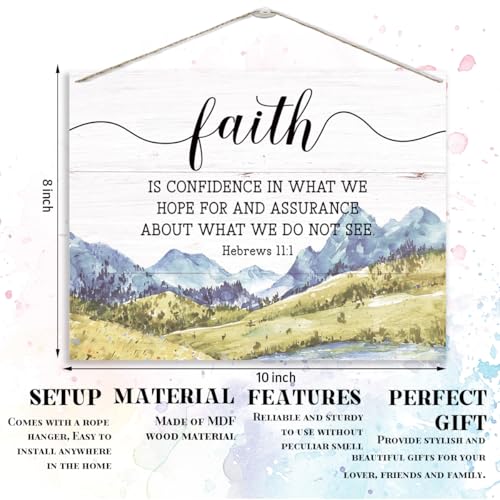 Christian Decor, Rustic Wood Hanging Sign, Living Room Wall Decors, Bedroom Decor Art, Bible Verse Home Decors, Scripture Hebrews 11:1 Wood Sign - Faith is Confidence in What We Hope for - color: 25