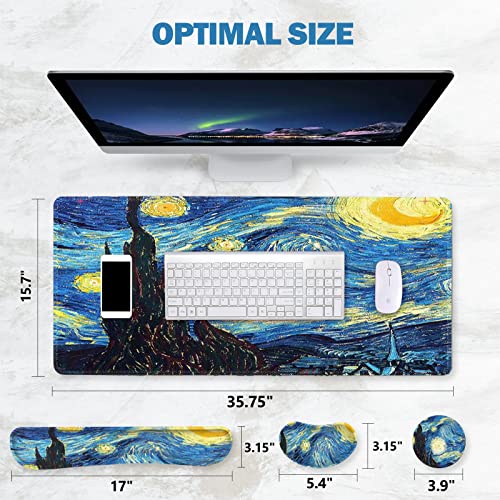 ToLuLu Large Mouse Pad, Memory Foam Keyboard Mouse Wrist Rest Support Set - color: Van Gogh Starry Night
