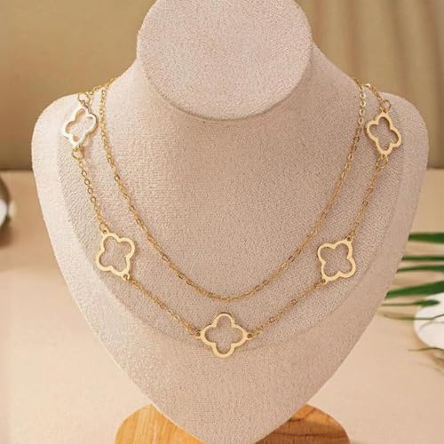 Clover Necklace Dainty Hollow 4 Leaf Choker Necklaces Tiny Cute Pendant Necklaces for Women 18K Gold Plated Lucky Four Leaf Pendant Jewelry - style: 4 leaf