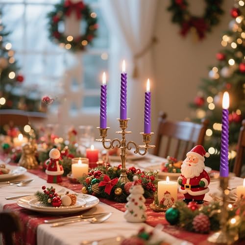 8 Pack 10 Inch Purple Spiral Taper Candle Set, 7/8 Inch Unscented Driples Candlesticks for Home Decoration, 6-7 Hours Burn - color: Purple