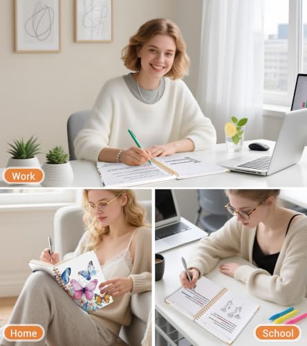 Lined Spiral Notebook Journal for Women, 150 Pages Cute Notebooks 5.75” x 8.38”, A5 Hardcover Spiral Journals with 100 GSM Thick Paper, College Ruled Notebook for Writing Work School, Butterflies in the Blooms - color: Butterflies in the Blooms