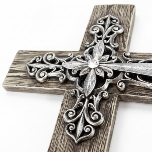 Comfy Hour 14.5 Inch Wall Cross, Rustic Wood Look Religious Decor