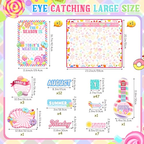 Cholemy 85 Pcs Calendar Bulletin Board Set Classroom Calendar Bulletin Board with Numbers Month Weather Classroom Decorations for Back to School Wall Chalkboard Decor Supplies(Candyland) - style: Candyland