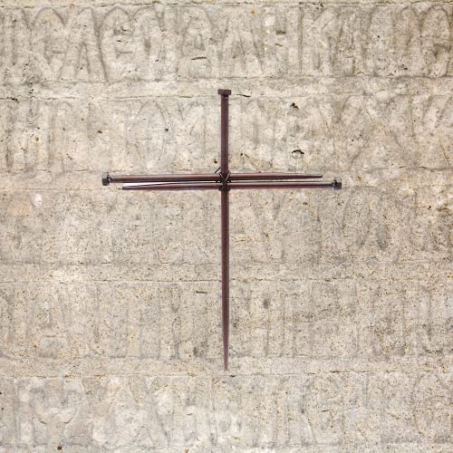 Wowser Brown Metal Wall Cross with Three Nails, Rustic Christian Wall Decor, Religious Hanging Cross for Home, Church or Prayer Room, Inspirational Faith Gift, 12 Inch