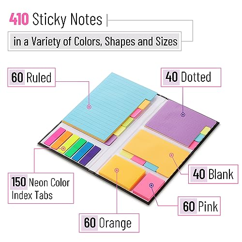 Mr. Pen- Sticky Notes Set, 1230 Pack, Ruled, Dotted & Blank Notes - color: Vibrant, size: 1 Set (Pack of 3)