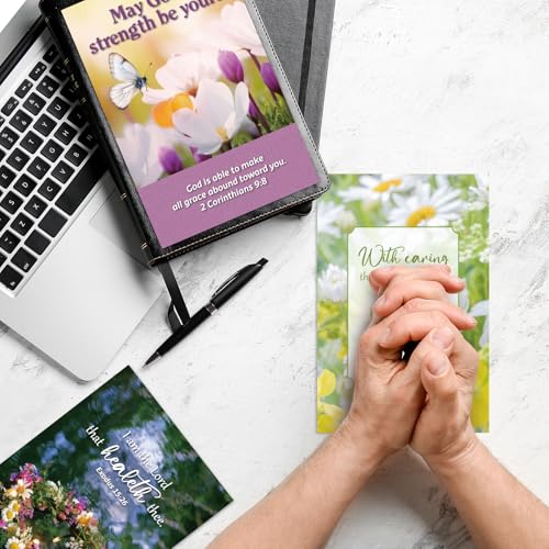 Dunzoom 100 Pack Religious Get Well Soon Card Bulk Set with Envelopes Stickers 10 Floral Landscape Designs Assortment Christian Get Well Soon Greeting Cards with Scripture Inspirational Blessing 4 x 6 - style: Get Well Soon