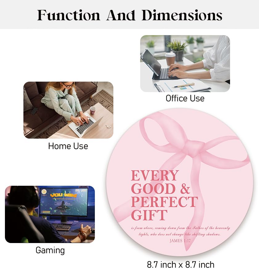 Pink Bow Christian Round Mouse Pad, Bible Verse Mousepad - color: Pink Bow