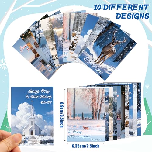 BeYumi Winter Religious Prayer Cards - 200Pcs Winter Christmas Pocket Wallet Cards Bulk with Bible Verses Inspirational Words Faith Greeting Cards for Gifts Party Sunday School Church Holiday Decor - style: Winter