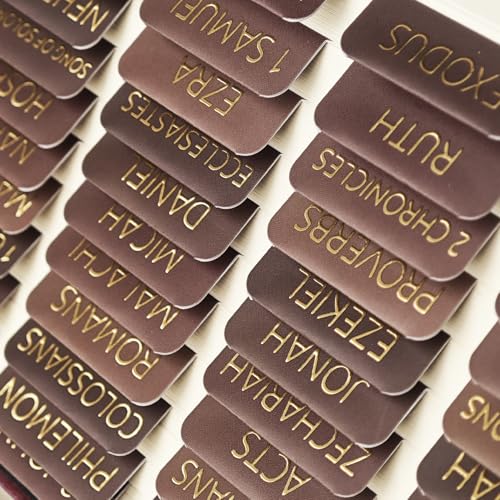Laminated Bible Tabs for Women and Men, Gold Foil Embossed Lettering - style: Earthy Brown