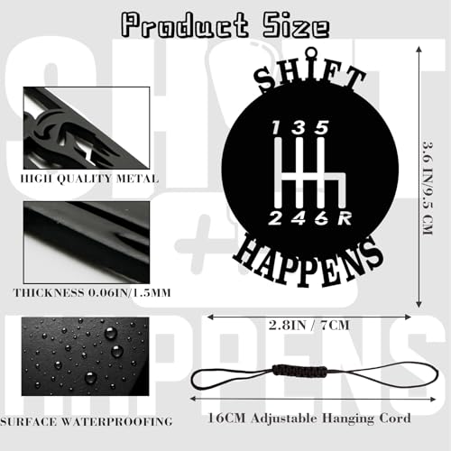 Shift Happens Car Mirror Hanging Ornament – Manual Transmission Gear Shift Pattern Charm – Funny Stick Shift Car Accessories for Rearview Mirror – Driving Enthusiast Gift - color: Shift Happens