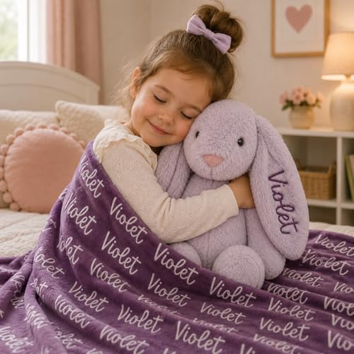 Personalized Embroidered Lavender Stuffed Bunny, Baby Girl Gifts, Baptism Gifts for Girls, Purple Bunny, Rabbit Toys, Custom Stuffed Animal, Stuffed Animals for Girls (Lavender Bunny) - color: Lavender Bunny