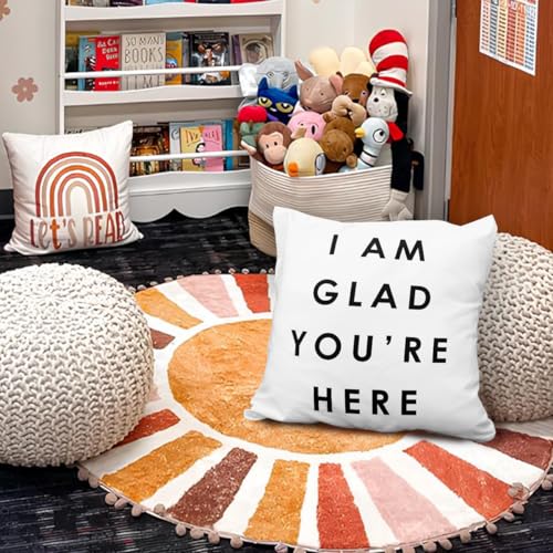 Classroom Decor Pillow Covers 18x18, I'm Glad You're Here Decorative Throw Pillow Covers Pillowcases for Kids Nursery Toddler Room Bedroom Playroom Classroom Decor - color: 03-kidroom(4) I'm Glad You're Here