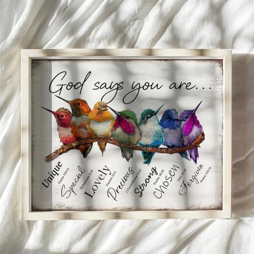 God Says You Are Hummingbirds Wall Art & Decor - Religious Encouragement Gift for Women - Psalms Bible Verses - Motivational Family Art - Inspirational Positive Quotes Christian Affirmations 11x14 - size: 11"L x 14"W