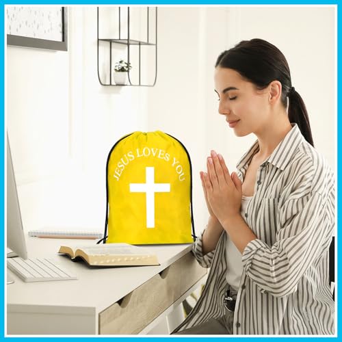 Draupnir Jesus Loves You Drawstring Backpack Bulk Church School Easter Religious Gift Bag Bible Bag Polyester Backpack for Christian Religion Gift(30 Pcs,Cross)