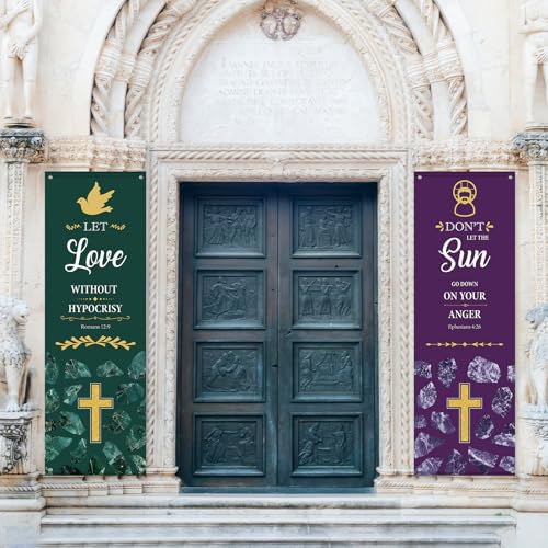 4Pcs Church Banners with Scripture for Sanctuary Wall Worship Classical Christian Banner Inspirational Religious Praise Hanging Sign Marble Backdrop for Christmas Xmas Church Sunday School Decoration