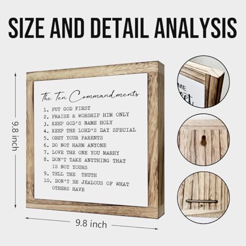 The Ten Commandments Sign, Farmhouse Home Decor, Living Room Decor, Kids Bedroom Decoration, Christian Desk Signs, Commandments for Kids, Encouragement Gift, Wooden Plaques Box Signs, 9.8 * 9.8 Inch - color: Home 20