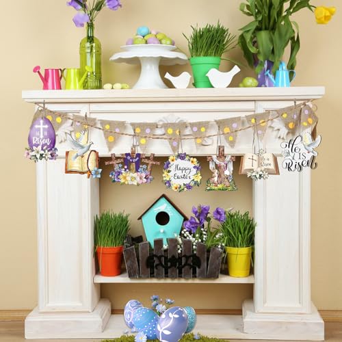 36 Pcs Religious Easter Ornaments Wooden - He is Risen Wooden Hanging Signs Christian Jesus Cross Wood Cutouts Easter Decor for Small Tree Home Party - style: He Is Risen