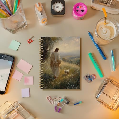 Jesus Leaves The 99 Sheep Christian Bible Religious Inspirational Spiral Notebook Journal,Christian Jesus Church Prayer Notebook Gift for Girls Women, 5.5 x 8.3 Inches - color: 19Child