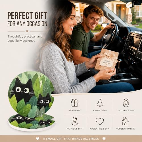 Car Coasters for Cup Holders, Black Cat Car Coasters Set of 2, B12 - color: Black Cat