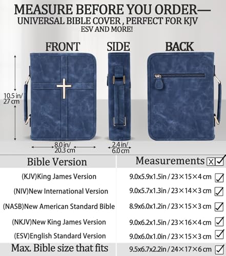 Vegan Leather Bible Cover Case, Bible Bag for Men Women, Gift Box Packaging - color: Indigo