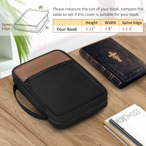 FINPAC Bible Cover, Carrying Book Case Bible Bag with Handle - color: Black & Brown