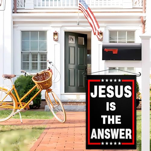 Jesus is The Answer Garden Flag for Outside 12x18 Inch 3 ply Double Sided Jesus American Christian Faith Garden Flag for Outdoor Indoor House Yard Patriotic Decor