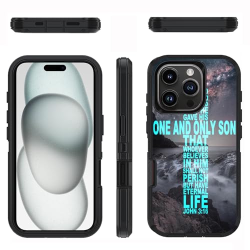 Designed for iPhone 16 Pro Case, Military Grade Heavy Duty 3-Layer Shockproof Drop Full-Body Protective Phone Cover for iPhone 16 Pro (6.3" 2024), Christian Cross Bible Verse Quote John 3:16 - color: Christian Cross Bible Verse Quote John 3:16, size: iPho